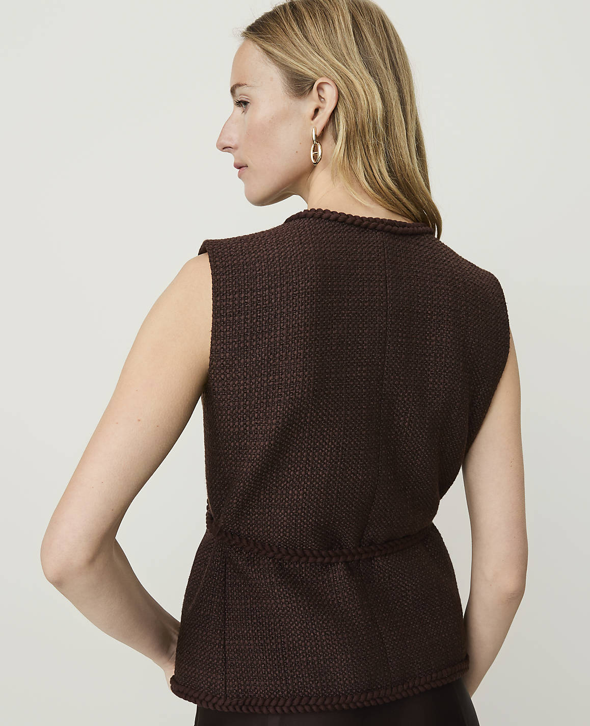 Petite Belted Vest in Tweed