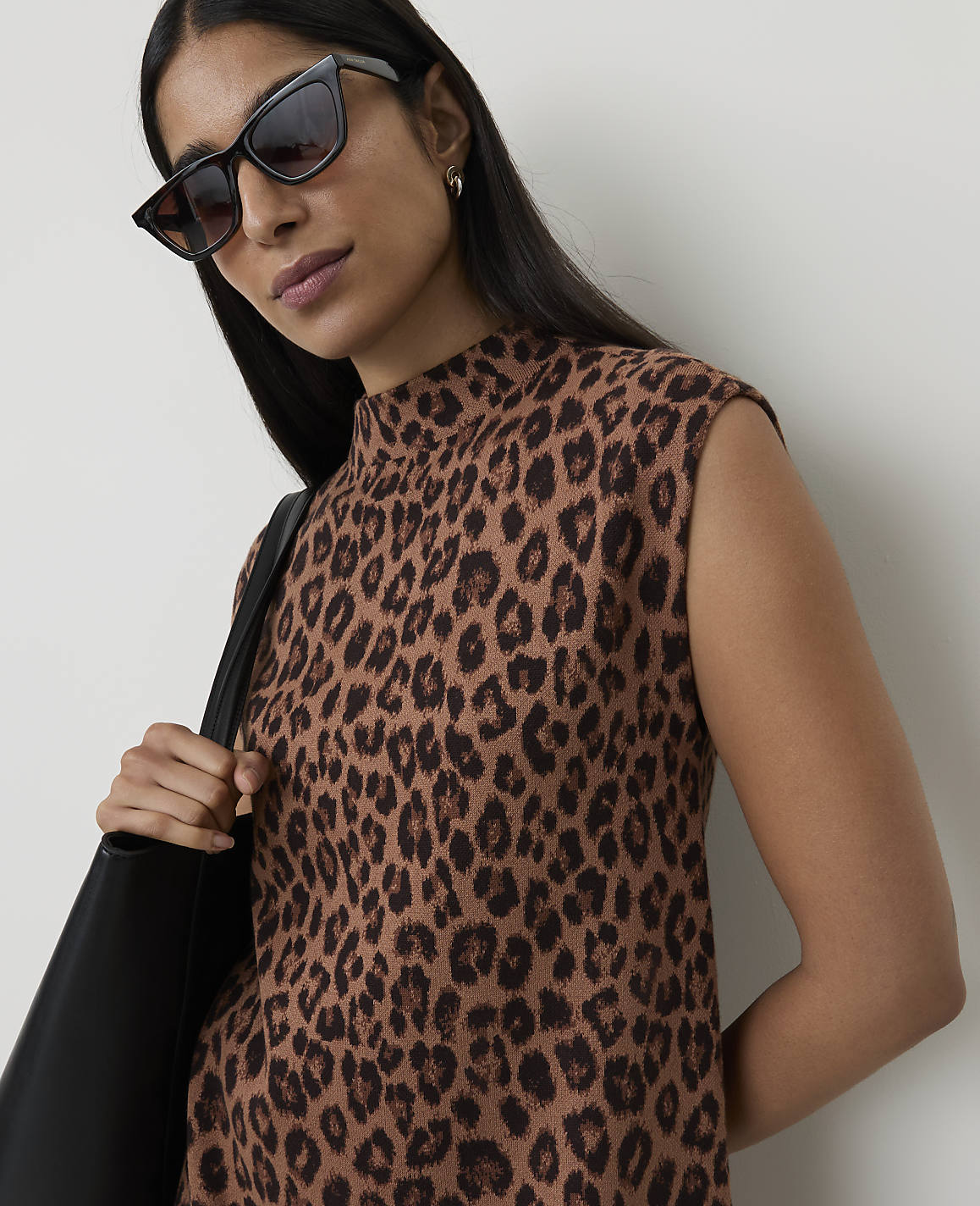 Petite Animal Print Mini Sweater Dress