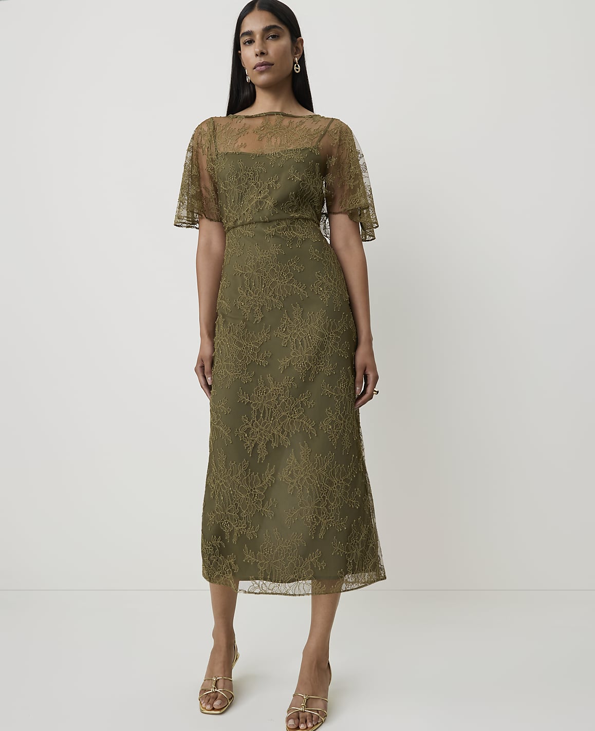 Petite Lace Flutter Sleeve Midi Dress