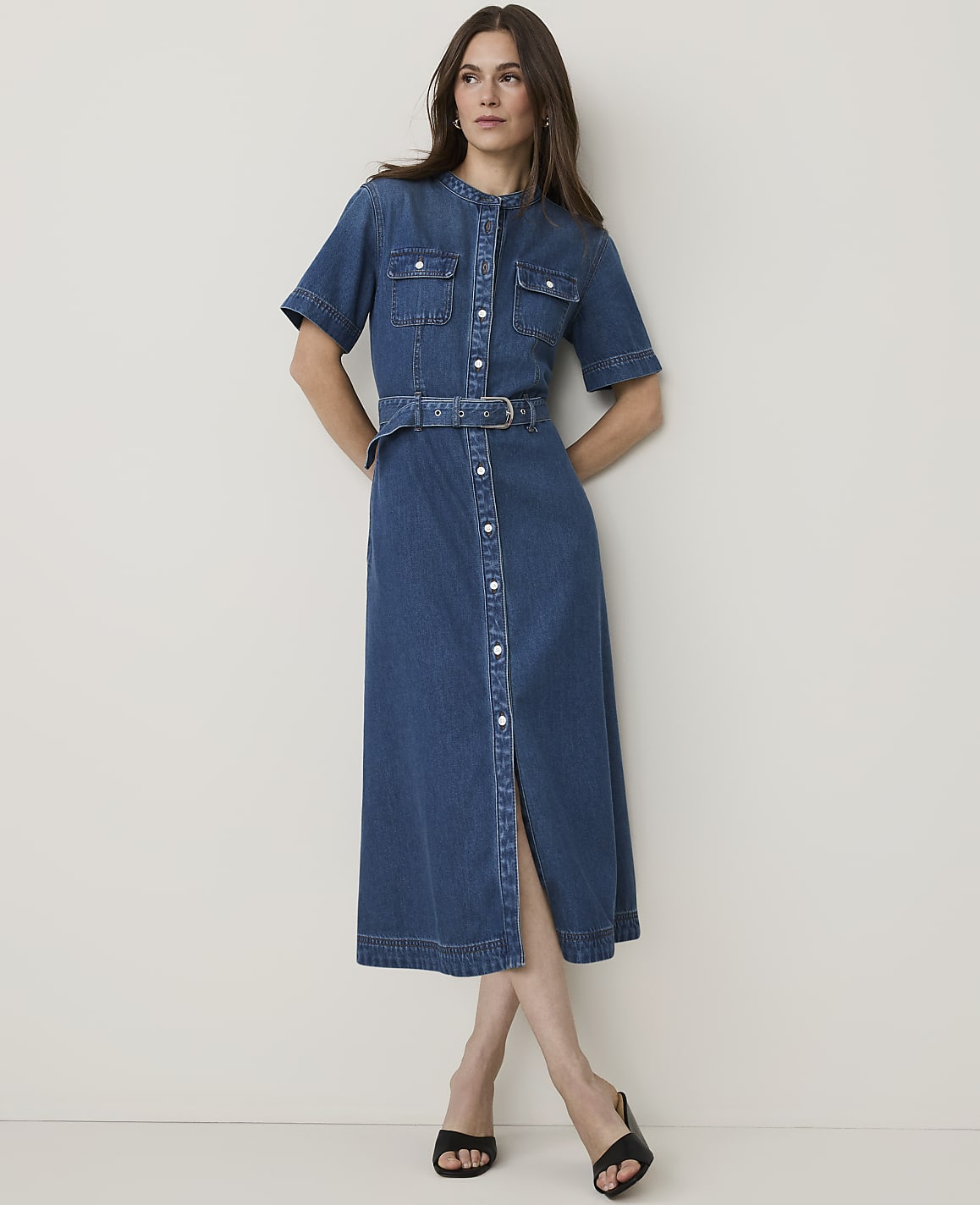 Petite Weekend Belted Denim Shirtdress