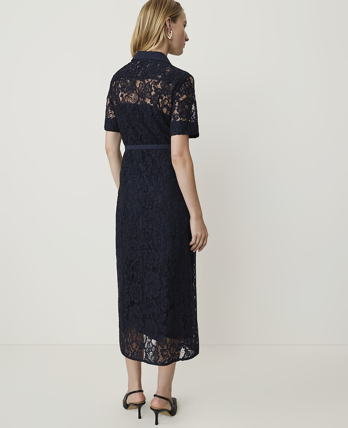 Petite Belted Lace Midi Shirtdress