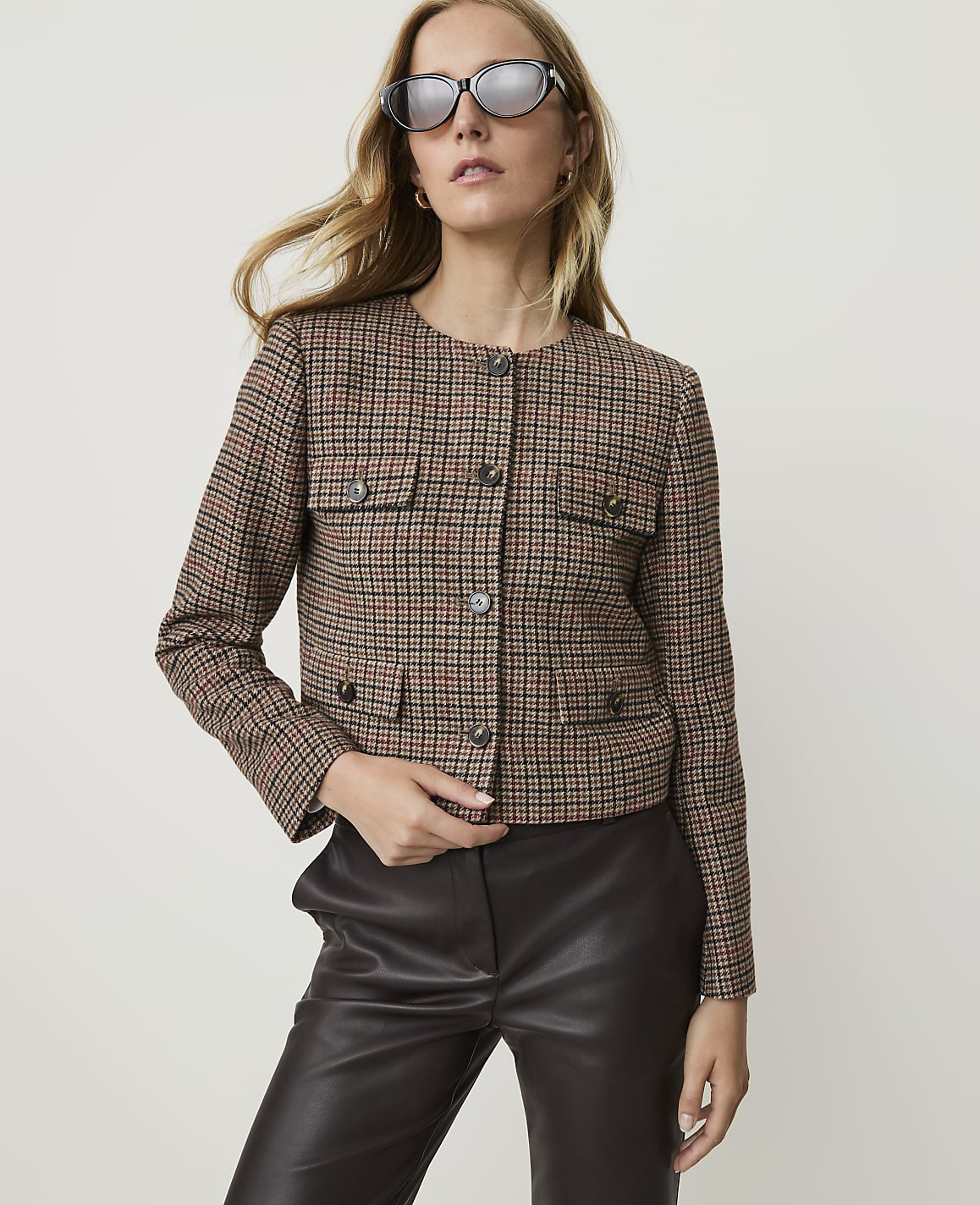 The Petite Crew Neck Jacket in Houndstooth