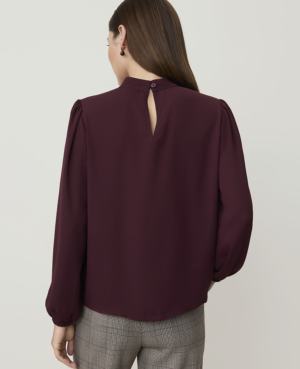 Petite Mock Neck Ruffle Trim Blouse