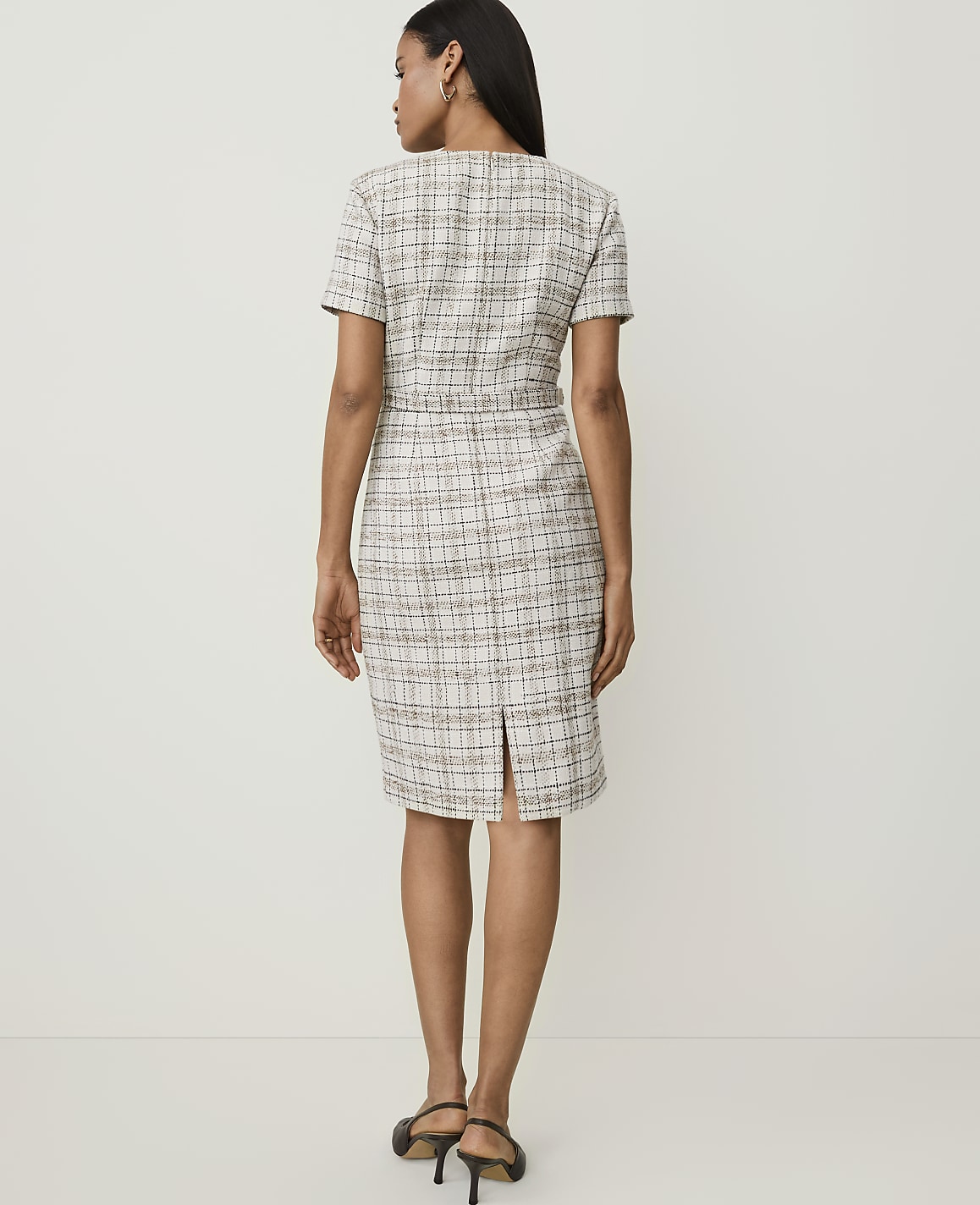 Petite Belted Sheath Dress in Tweed