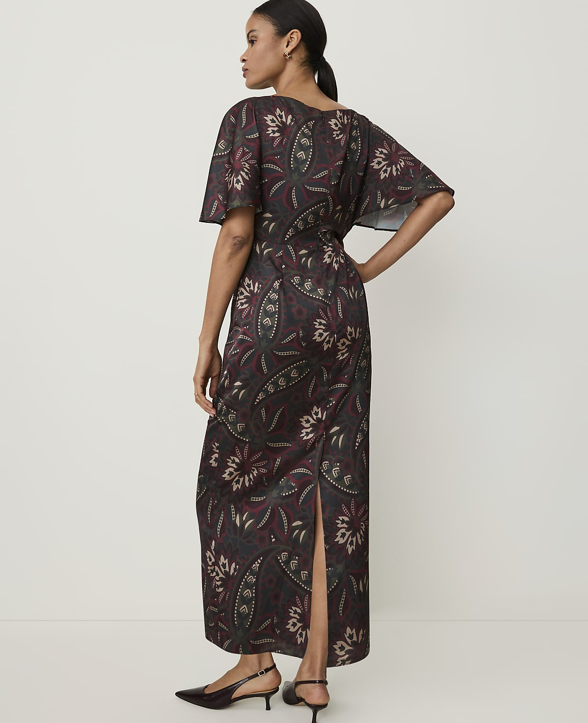 Petite Paisley Boatneck Column Midi Dress