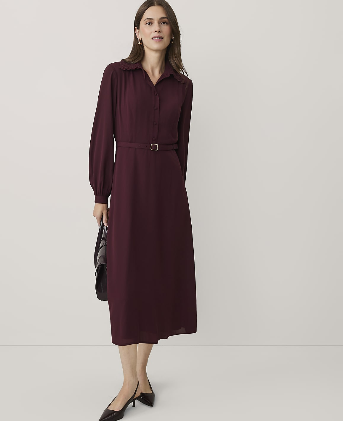 Lace Trim Midi Shirtdress