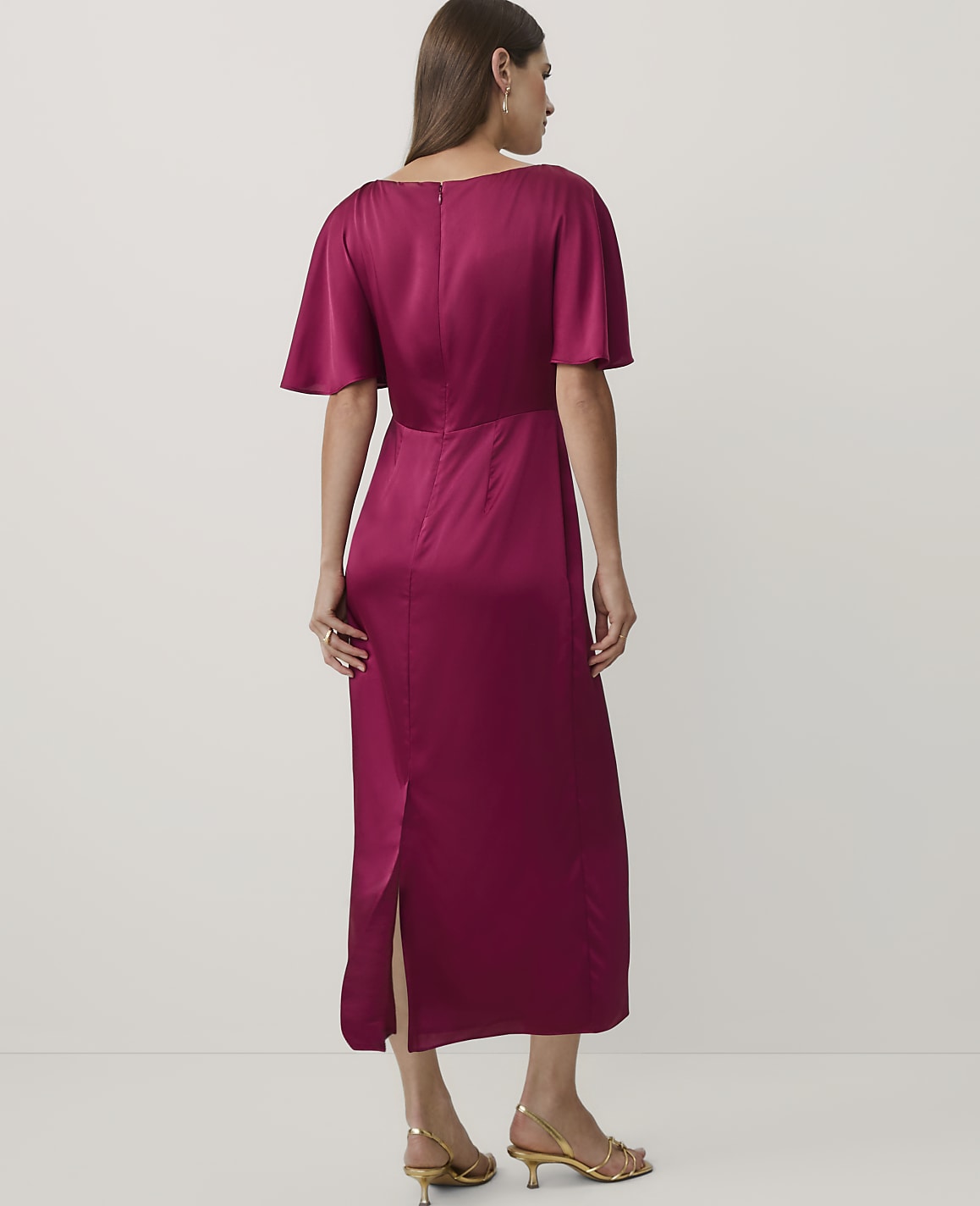 burgundy dress gold heels Flutter Sleeve Midi It has a comfortable