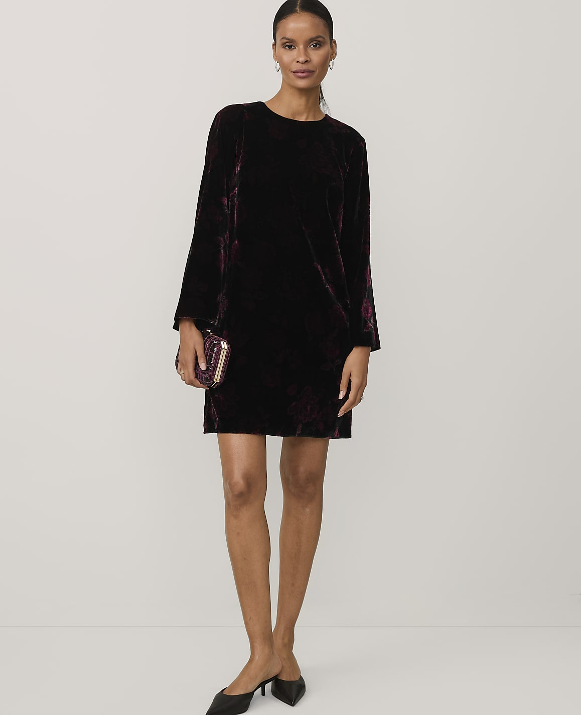 Floral Mini Shift Dress in Velvet