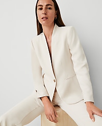 The Petite Long Collarless Blazer in Fluid Crepe carousel Product Image 3