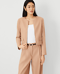 The Cropped Crew Neck Jacket in Linen Twill carousel Product Image 2