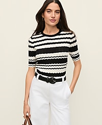 Striped Pointelle Sweater Tee carousel Product Image 1