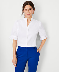 Petite Poplin Ruffle Button Top carousel Product Image 2