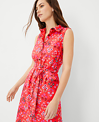 Floral Linen Blend Sleeveless Shirtdress carousel Product Image 3
