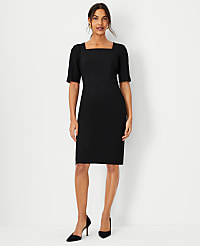 The Elbow Sleeve Square Neck Dress in Seasonless Stretch carousel Product Image 1