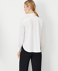 Petite Collared Shirred Yoke Button Down Shirt carousel Product Image 2