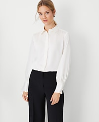 Petite Collared Shirred Yoke Button Down Shirt carousel Product Image 1