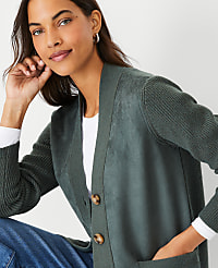Faux Suede Mixed Media Cardigan carousel Product Image 1