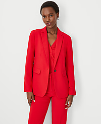 The Petite Long Fitted Notched One Button Blazer in Fluid Crepe carousel Product Image 2