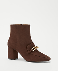 Chain Block Heel Suede Booties carousel Product Image 1