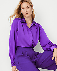 Collared Shirred Yoke Button Down Shirt carousel Product Image 3