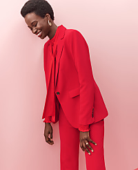 The Petite Long Fitted Notched One Button Blazer in Fluid Crepe carousel Product Image 1