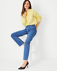 Petite High Rise Straight Jeans in Vintage Mid Indigo Wash carousel Product Image 2