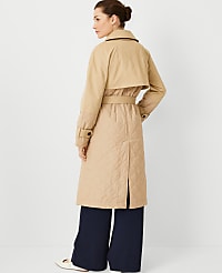 Petite AT Weekend Quilted Mixed Media Trench Coat carousel Product Image 2