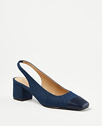 Denim Cap Toe Block Heel Slingback Pumps carousel Product Image 1