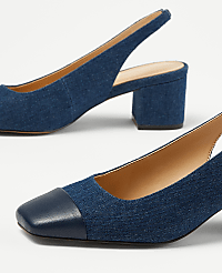 Denim Cap Toe Block Heel Slingback Pumps carousel Product Image 2