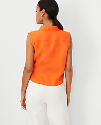 Petite Tie Waist Blouse in Linen carousel Product Image 3