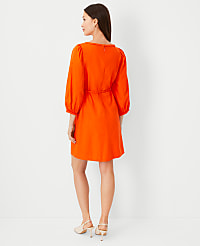 Linen Blend Puff Sleeve Belted Shift Dress carousel Product Image 2