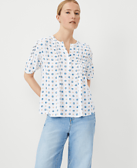 Geo Mixed Media Pintucked Blouse carousel Product Image 1