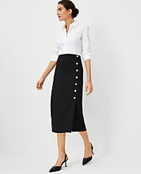 Button Wrap Pencil Skirt in Fluid Crepe carousel Product Image 3