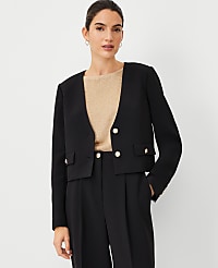 The Cropped V-Neck Jacket in Fluid Crepe carousel Product Image 1
