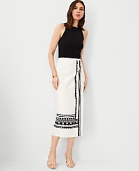 Geo Border Linen Blend Wrap Midi Skirt carousel Product Image 4