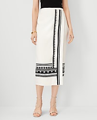 Geo Border Linen Blend Wrap Midi Skirt carousel Product Image 2