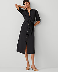 Petite Stand Collar Belted Midi Shirtdress carousel Product Image 1