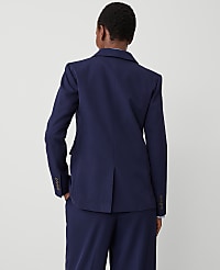 The Petite Long One Button Notched Blazer in Textured Drape carousel Product Image 2