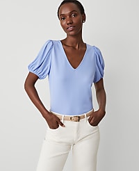 Puff Sleeve V-Neck Top carousel Product Image 1