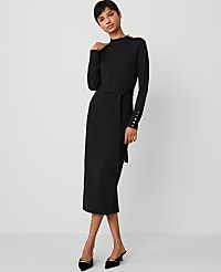 Mock Neck Belted Column Knit Midi Dress carousel Product Image 1