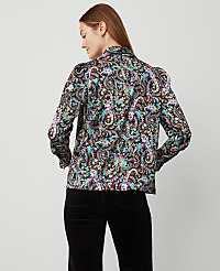 Petite Paisley Mock Tie Neck Puff Sleeve Top carousel Product Image 2