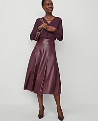 Petite Faux Leather Pleated Midi Skirt carousel Product Image 1