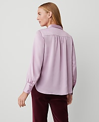 Petite Collared Shirred Yoke Button Down Shirt carousel Product Image 2