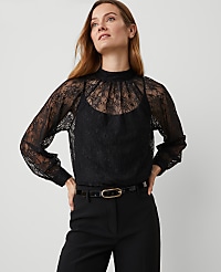 Lace Mock Neck Blouse carousel Product Image 1