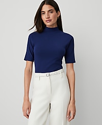 Petite Mock Neck Elbow Sleeve Top carousel Product Image 1