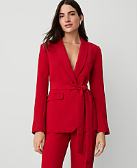 The Belted Shawl-Collar Blazer in Fluid Crepe carousel Product Image 1