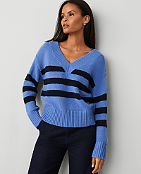 Stripe Relaxed V-Neck Sweater carousel Product Image 1