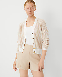 Petite Textured Stripe V-Neck Wedge Cardigan carousel Product Image 2