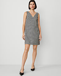 Houndstooth V-Neck Sleeveless Shift Dress carousel Product Image 1