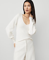 Puff-Sleeve V-Neck Sweater carousel Product Image 1